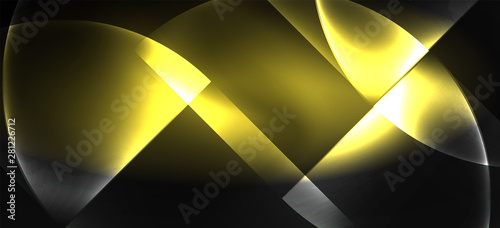 Neon glowing techno lines, hi-tech futuristic abstract background. Template with abstract shapes in dark space