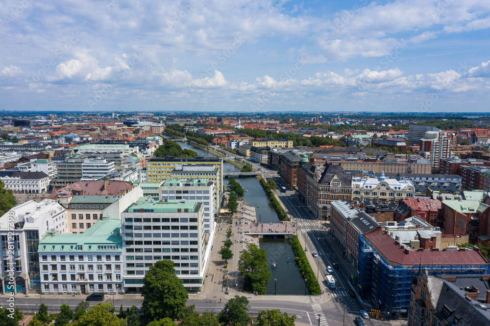 Aerial view of the cityscape of Malmo, Sweden