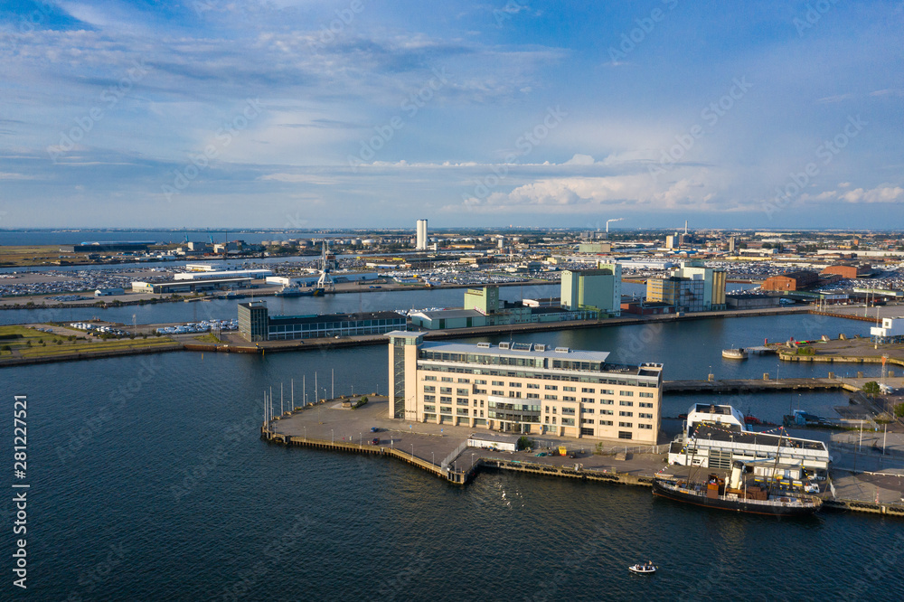 Aerial: The port of Malmo, Sweden