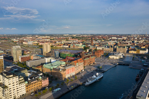 Aerial: The cityscape of Malmo downtown, Sweden © castenoid