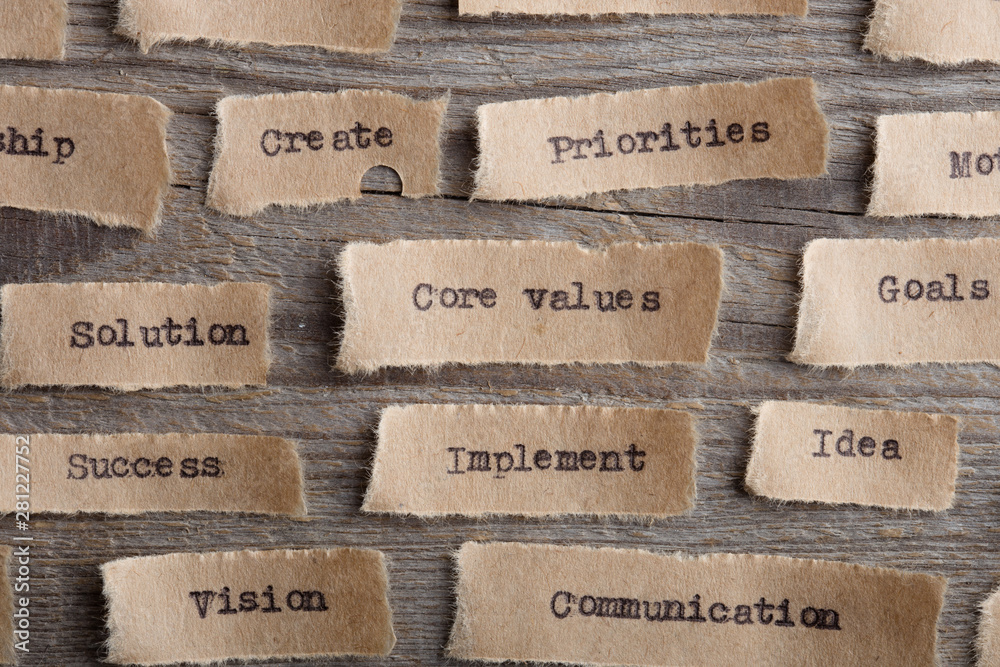 CORE VALUE word on a piece of paper close up, business creative motivation concept - obrazy, fototapety, plakaty 