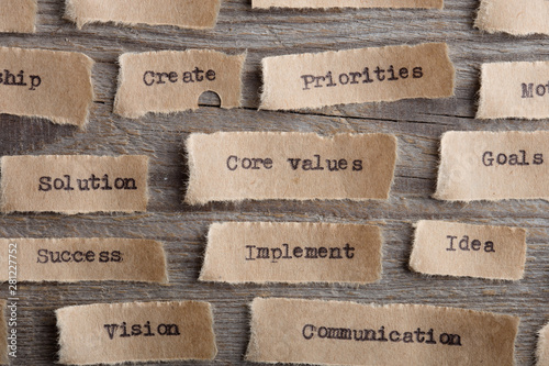CORE VALUE word on a piece of paper close up, business creative motivation concept photo