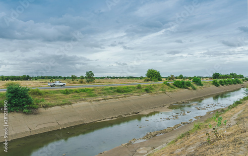 Irrigation canal or irrigation channel in concrete wall Send water from the reservoir to the agricultural area of       the farmer that is dry in the rainy season of Thailand. 