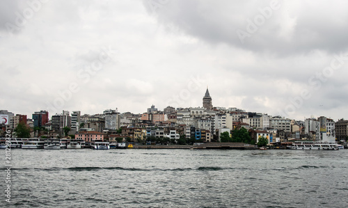 Galata Tower rise above the city, Istanbul, Turkey. It is an attraction of Istanbul. Beautiful panoramic view of the old district of Istanbul