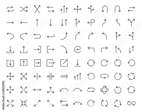 Arrows Minimal Line Icon. Vector Illustration Flat style. Included Icons as Traffic Direction, Rotate, Refresh, Download, Expand, Random Button, Redo. Editable Stroke. 48x48 Pixel Perfect