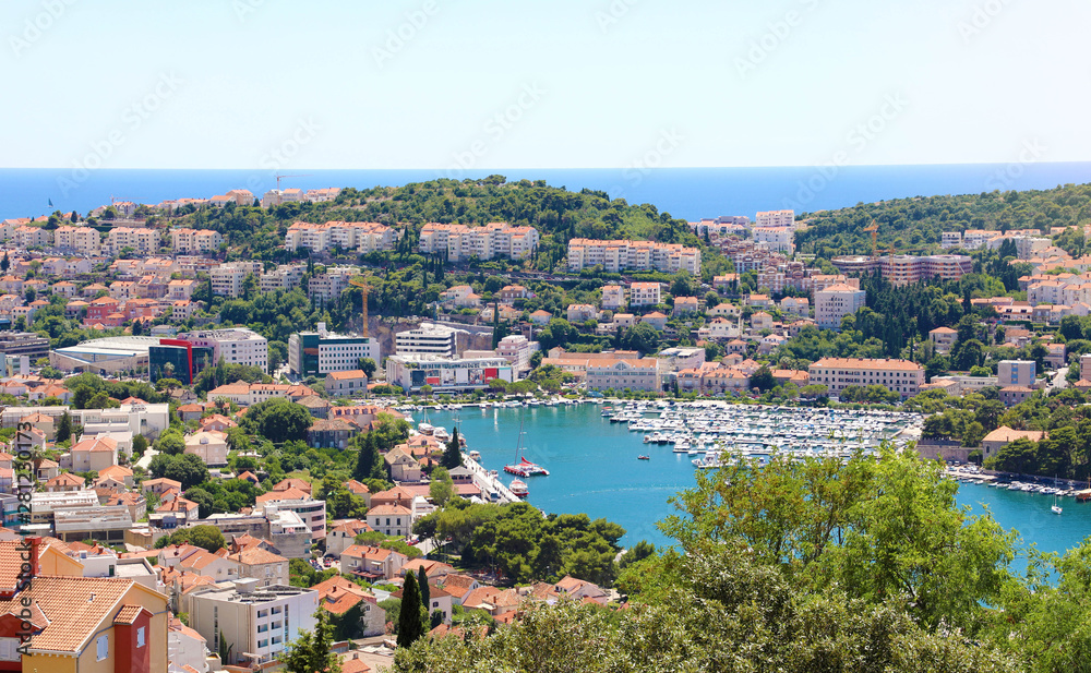 Dalmatian coastline panoramic view from Dubrovnik with the port, Croatia, Europe