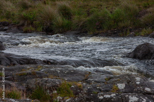 Connemara Ireland heather and peat fields stream