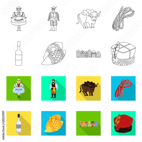 Vector illustration of traditional and tour sign. Set of traditional and landmarks stock symbol for web.
