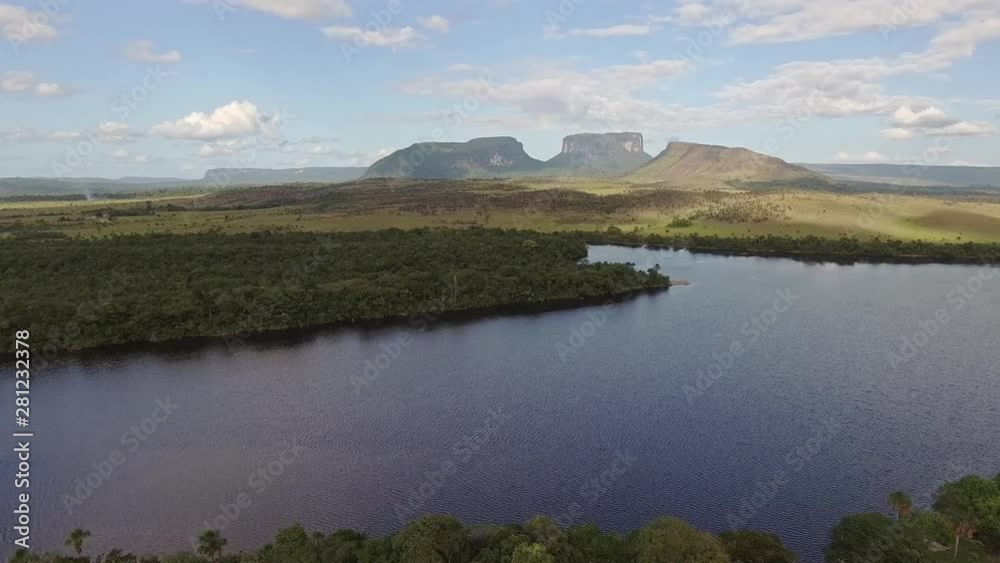 Aerial view of Canaima National Park tepuis: Kurun, Kusary and Kurawaik. Venezuela. Canaima is visited for tourist all around the world. Aerial view of Canaima National Park tepuis: Kurun, Kusary and Kurawaik. Venezuela. Canaima is visited for tourist all around the world.