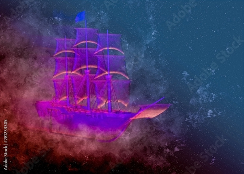 Flying ghost purple galleon...