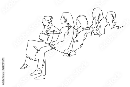 Vászonkép Continuous Line Drawing of Vector illustration character of audience in the conf