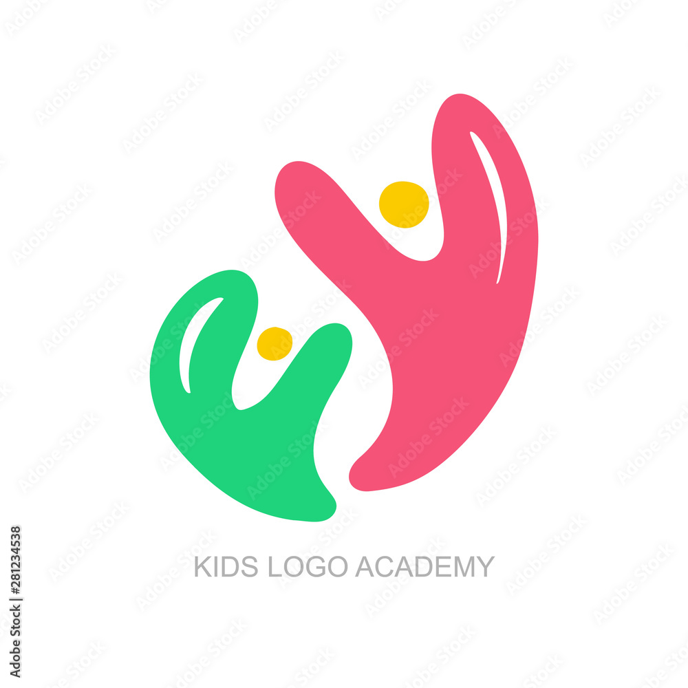 Abstract vector family with kid icon. Together symbol. Illustration logo, heart shape Abstract vector family with kid icon. Together symbol. Illustration logo, heart shape
