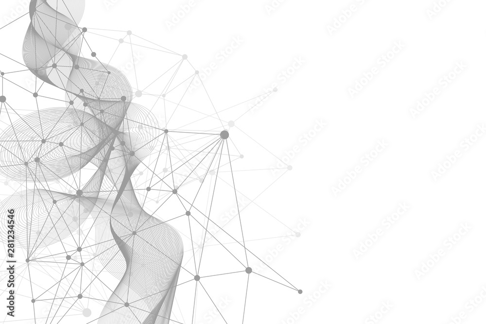 Geometric abstract background with connected line and dots. Structure molecule and communication. Big Data Visualization. Medical, technology, science background. Vector illustration. Geometric abstract background with connected line and dots. Structure molecule and communication. Big Data Visualization. Medical, technology, science background. Vector illustration.