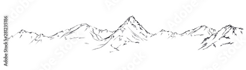 Fototapeta Naklejka Na Ścianę i Meble -  Mountain sketch. Handdrawn illustration isolated on white background