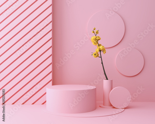 3d rendering podium pastel minimal pink color wall scene, geometric shape background.