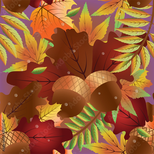 Autumn seamless background with oak leaves, vector illustration