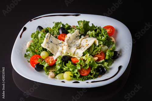 Salad provence. Mix lettuce tomato grape olive and blue cheese