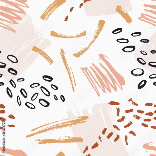 Hand painted seamless pattern with rough motley brush strokes, stains, scribb...