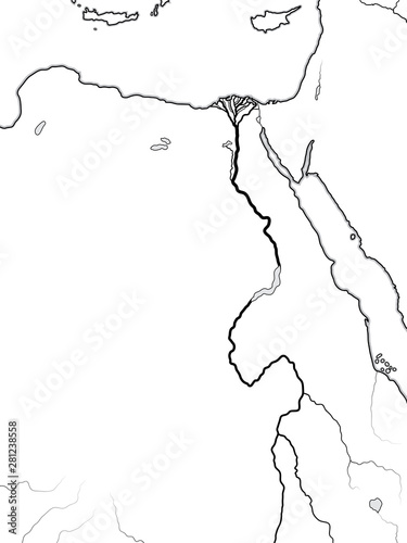 World Map of EGYPT, NUBIA, LIBYA: Africa, Ancient Egypt, Libya, Nubia (Kush, Meroë, Aksum, Ethiopia, Abyssinia, Sudan), The Nile River valley & its Delta, Lower Egypt & Upper Egypt. Geographic chart.