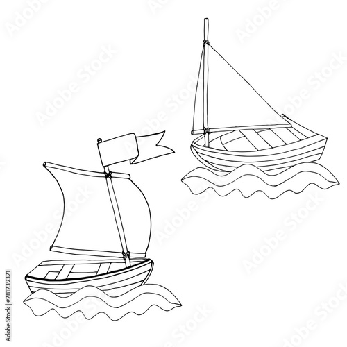 Black line ship or boat for coloring book