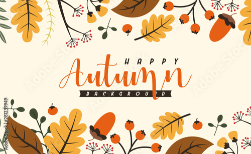 Fényképezés Autumn background illustration vector. Flat background of autumn