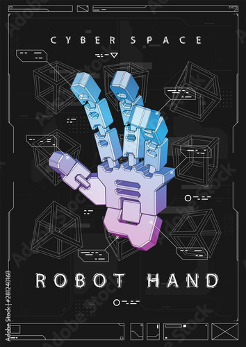 Abstract Futuristic poster with robot hand. Concept illustration with HUD elements.