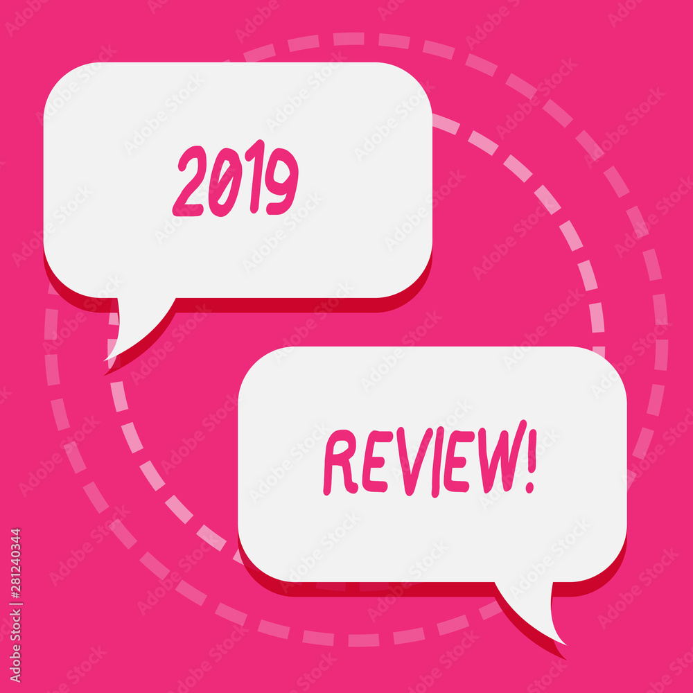 Handwriting text 2019 Review. Conceptual photo remembering past year events main actions or good shows Two Blank White Speech Balloon Engaging in Conversation on Pastel Backdrop Handwriting text 2019 Review. Conceptual photo remembering past year events main actions or good shows Two Blank White Speech Balloon Engaging in Conversation on Pastel Backdrop