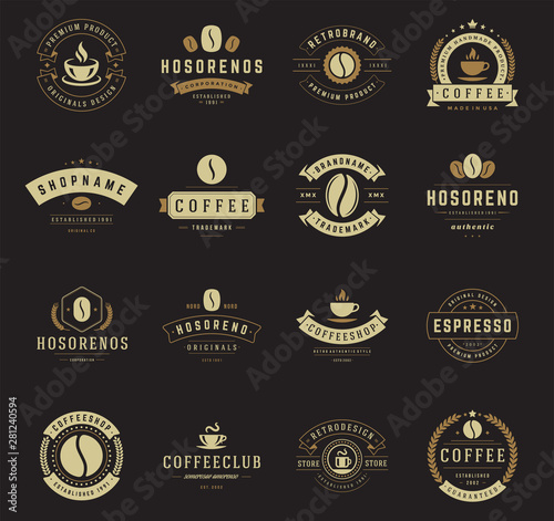 Coffee shop logos design templates set vector illustration good for cafeteria signages and cafe label and badges.