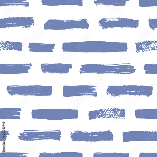 Artistic seamless pattern with blue brush strokes on white background