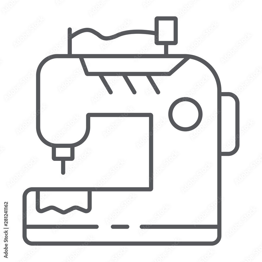 Sewing machine thin line icon, craft and sew, sewing equipment sign, vector graphics, a linear pattern on a white background. Sewing machine thin line icon, craft and sew, sewing equipment sign, vector graphics, a linear pattern on a white background.