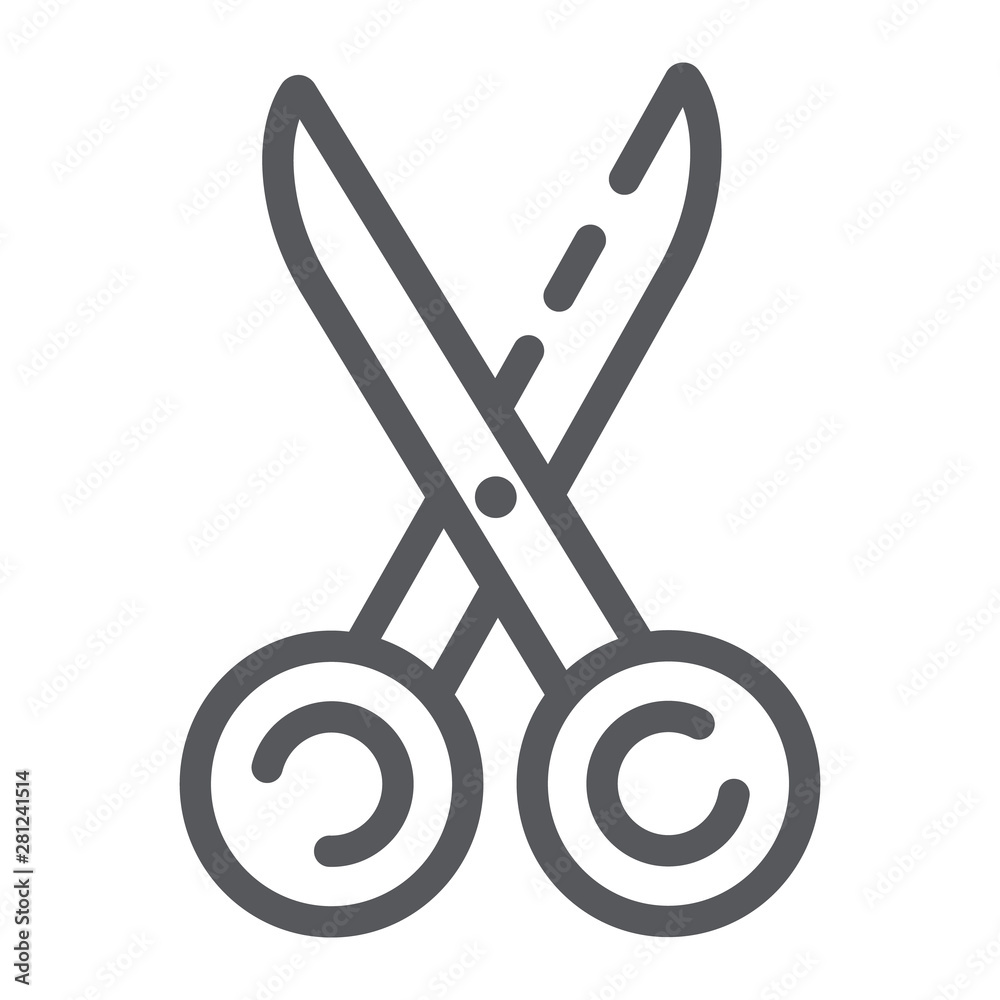Sewing scissors line icon, tool and sew, tailors equipment sign, vector graphics, a linear pattern on a white background. Sewing scissors line icon, tool and sew, tailors equipment sign, vector graphics, a linear pattern on a white background.