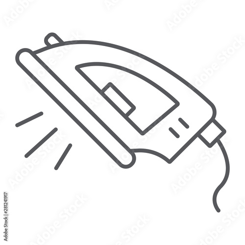 Iron thin line icon, electronics and device, home appliance sign, vector graphics, a linear pattern on a white background.