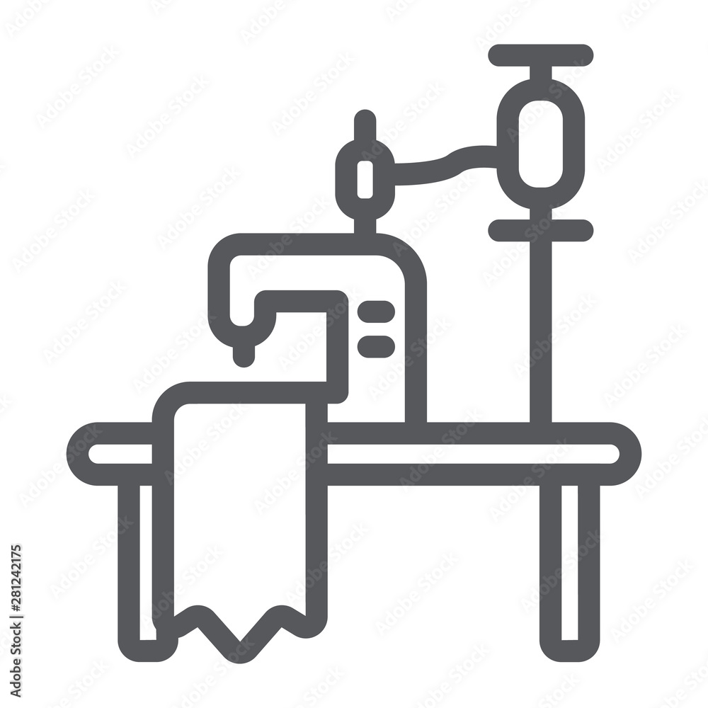 Sewing workplace line icon, craft and sew, workplace seamstres sign, vector graphics, a linear pattern on a white background. Sewing workplace line icon, craft and sew, workplace seamstres sign, vector graphics, a linear pattern on a white background.