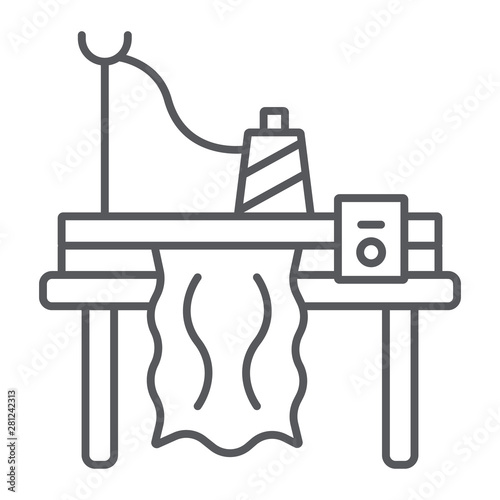 Knitting machine thin line icon, embroidery and sew, sewing machine sign, vector graphics, a linear pattern on a white background.
