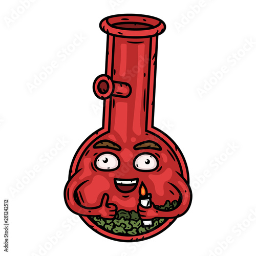 Bong. Bong with a lighter. Vector cartoon character.