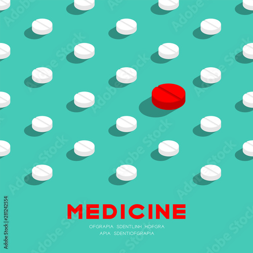 Medicine pill 3D isometric pattern, Danger expired concept poster and banner square design illustration isolated on green background with copy space, vector eps 10