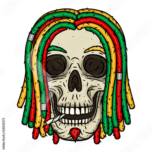 Rastaman Skull. Vector illustration isolated on white background.