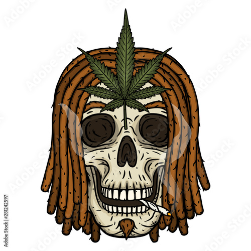 Rastaman Skull. Vector illustration isolated on white background.