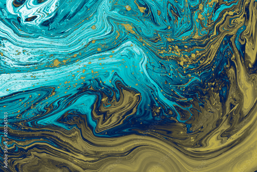 Fototapeta Blue Liquid marble abstract surfaces Design.