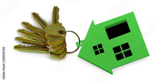 isolated image of stylized home and keys on white background