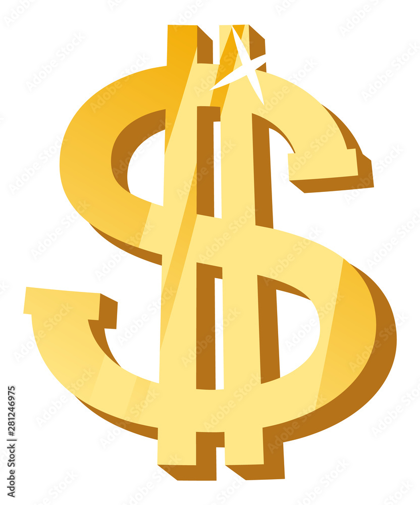 Golden dollar isolated icon vector, symbol of American currency. Sign of US financial unit, savings and investment. Earning of capital investing cash Golden dollar isolated icon vector, symbol of American currency. Sign of US financial unit, savings and investment. Earning of capital investing cash
