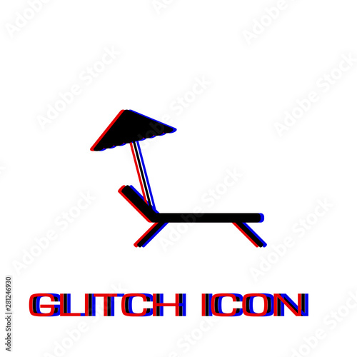 Beach umbrella and lounger icon flat.