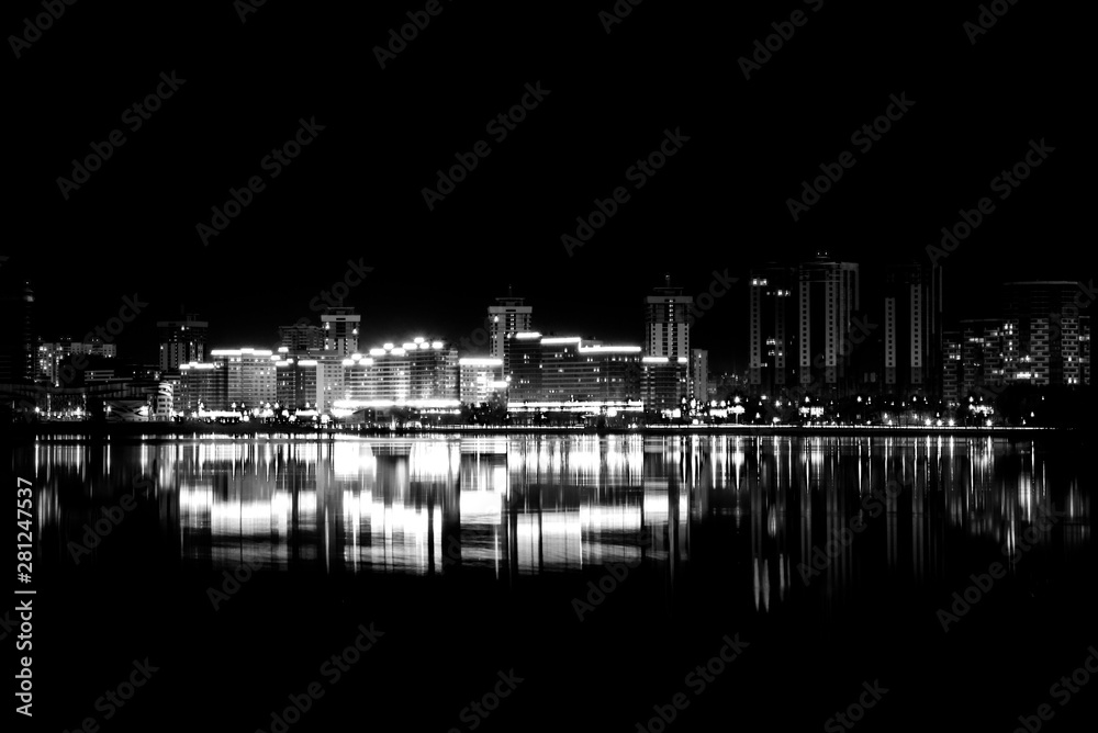 Cityscape of modern city. Black and white