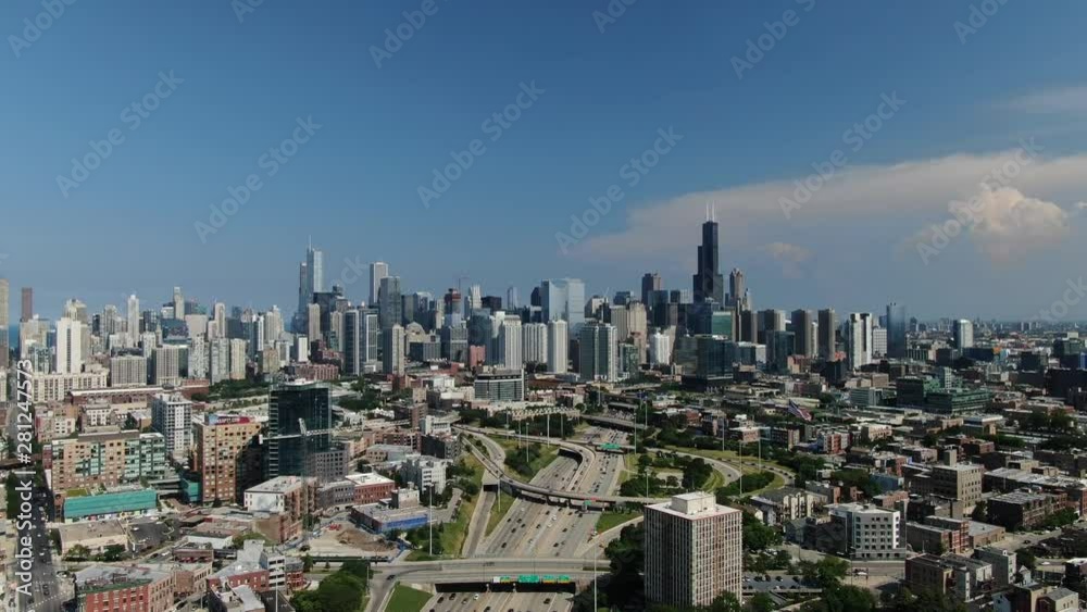 Chicago city skyline during daytime, aerial view Chicago city skyline during daytime, aerial view