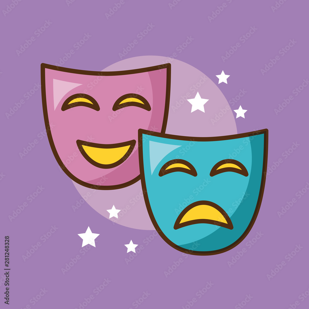 Cinema mask over purple background design Cinema mask over purple background design