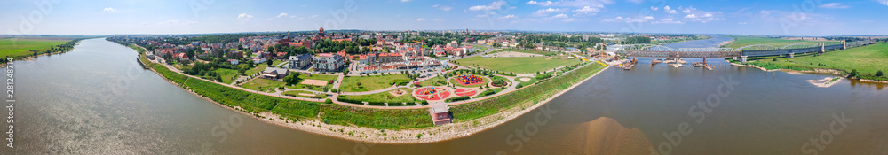 Panorama of Tczew city over Wisla river in Poland