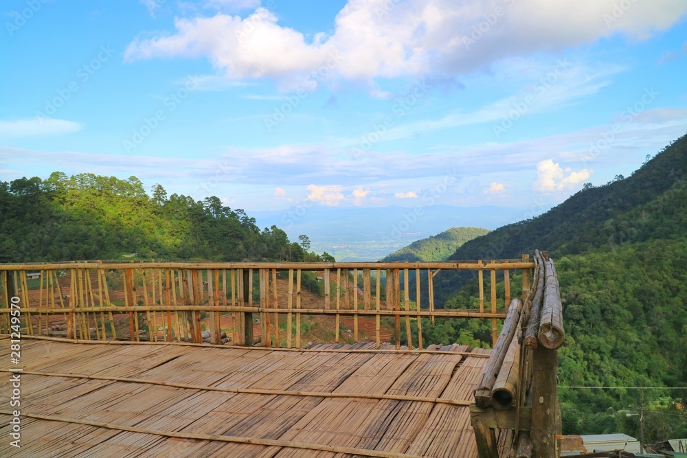 Beautiful landscape of the view point with mountains, white clouds and blue sky in the countryside of Thailand. Beautiful landscape of the view point with mountains, white clouds and blue sky in the countryside of Thailand.
