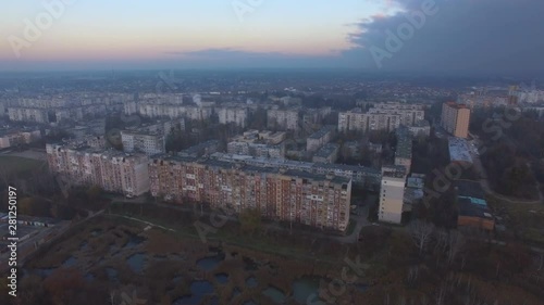approaching to the soviet town at sunset