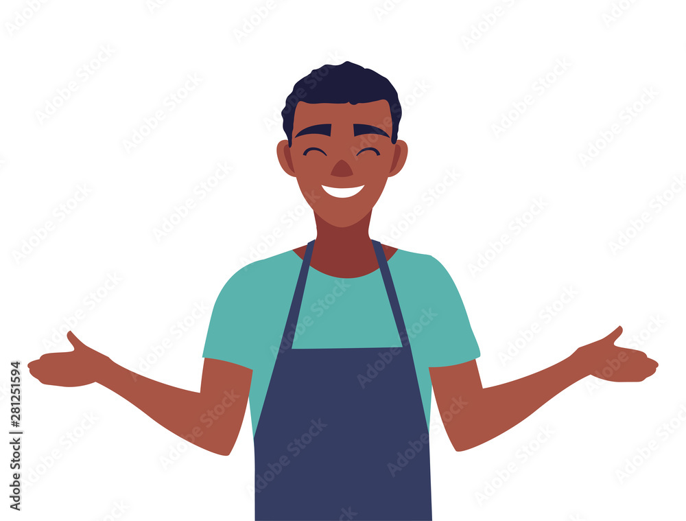 young seller man character with apron