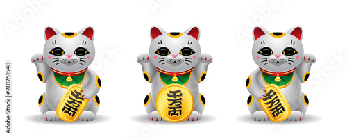 Three various Maneki Neko japan lucky cats